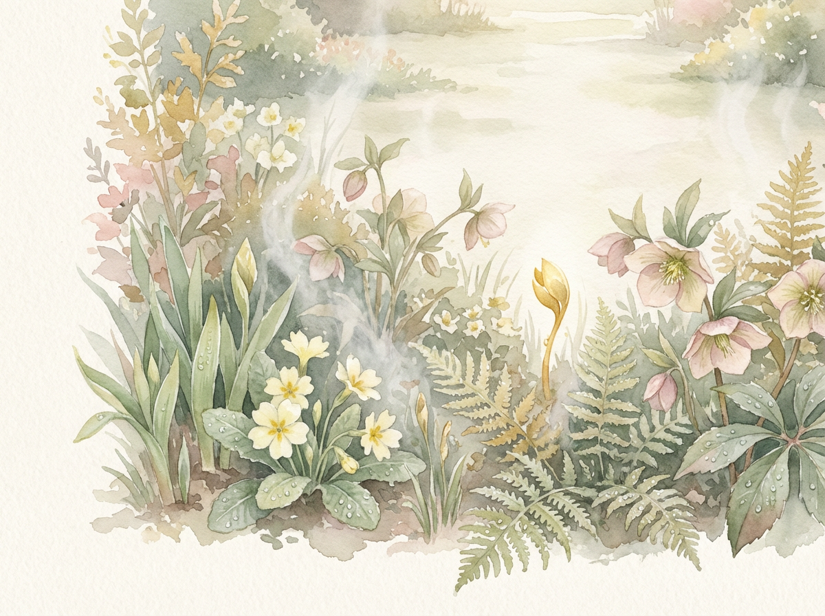Golden sprout emerging from soil in watercolor style